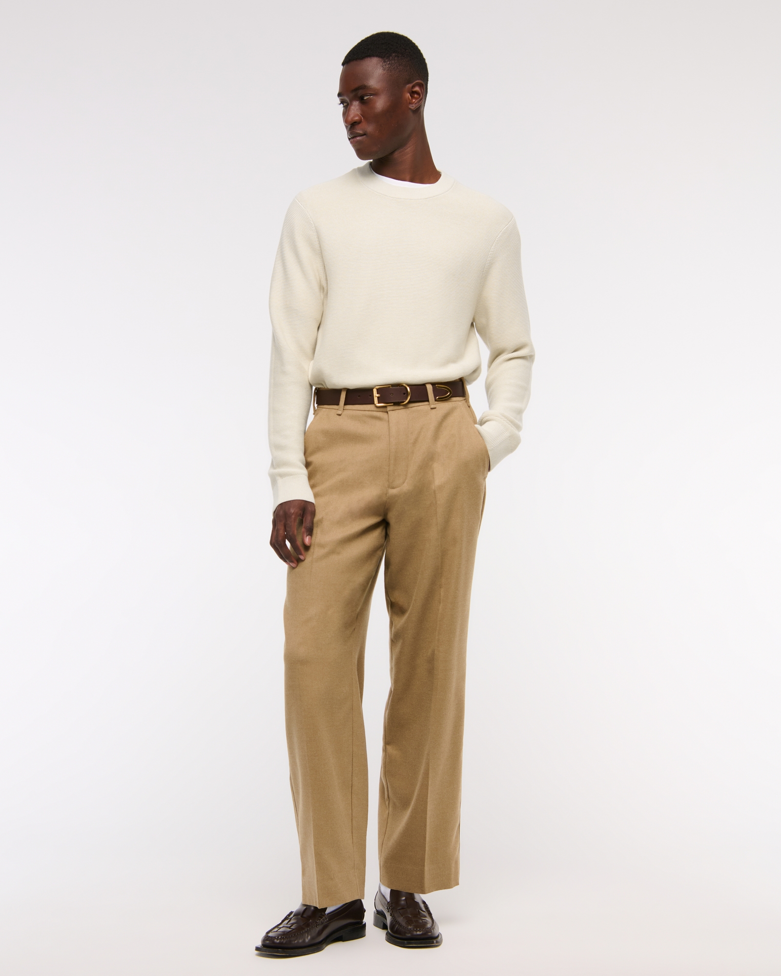 Pima Cotton Open-Hem Crew Sweater