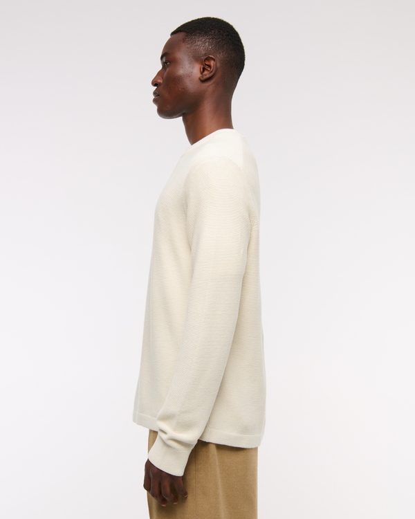Pima Cotton Open-Hem Crew Sweater