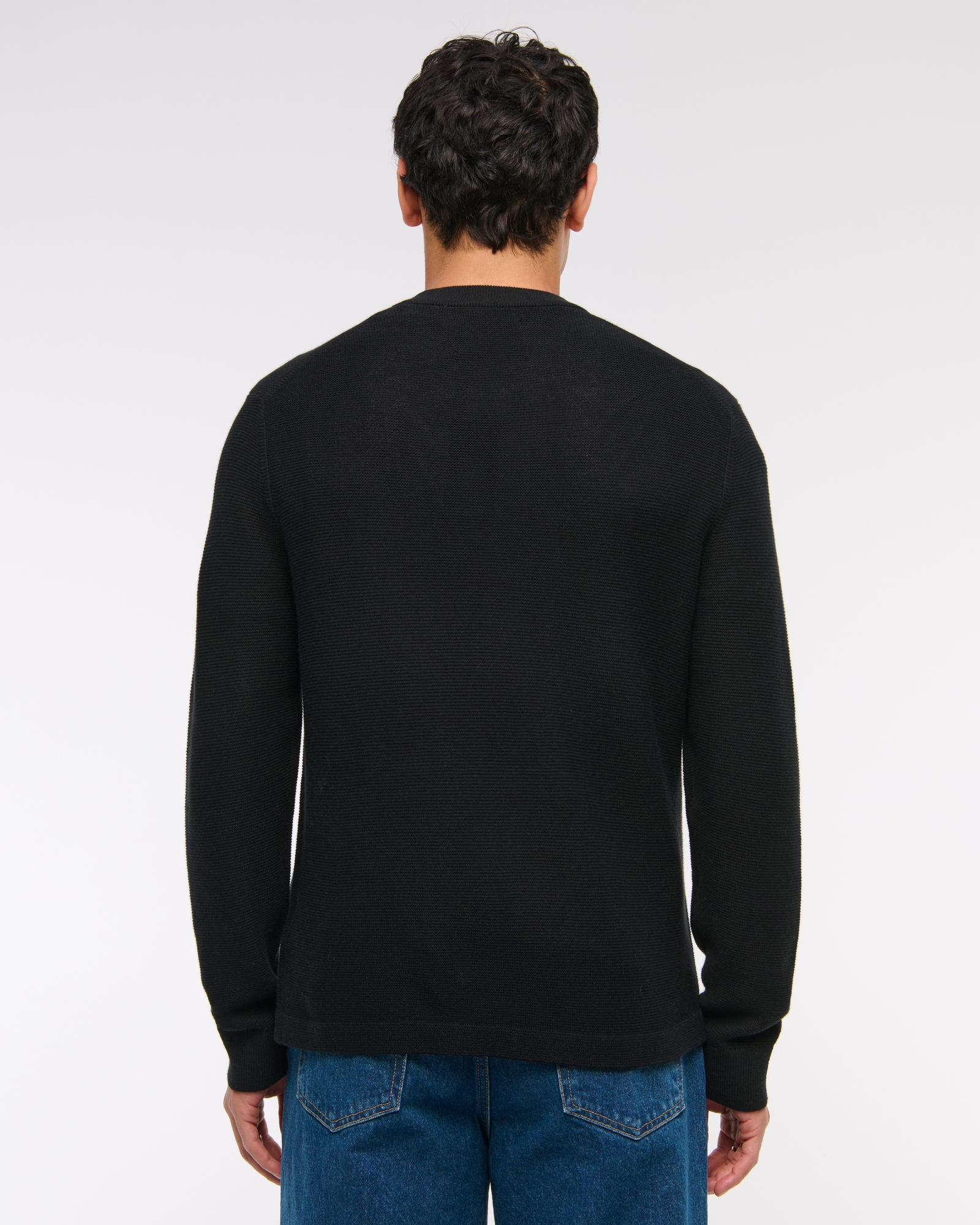 Pima Cotton Open-Hem Crew Sweater