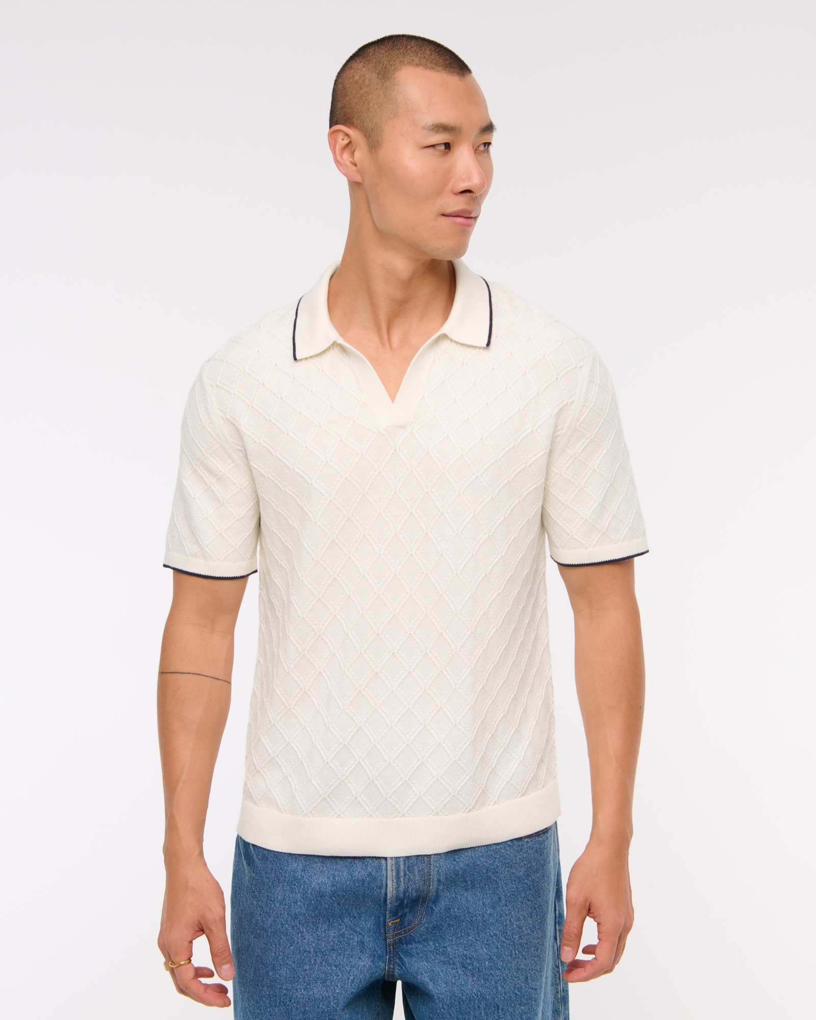 Preppy Tipped Johnny Collar Sweater Polo