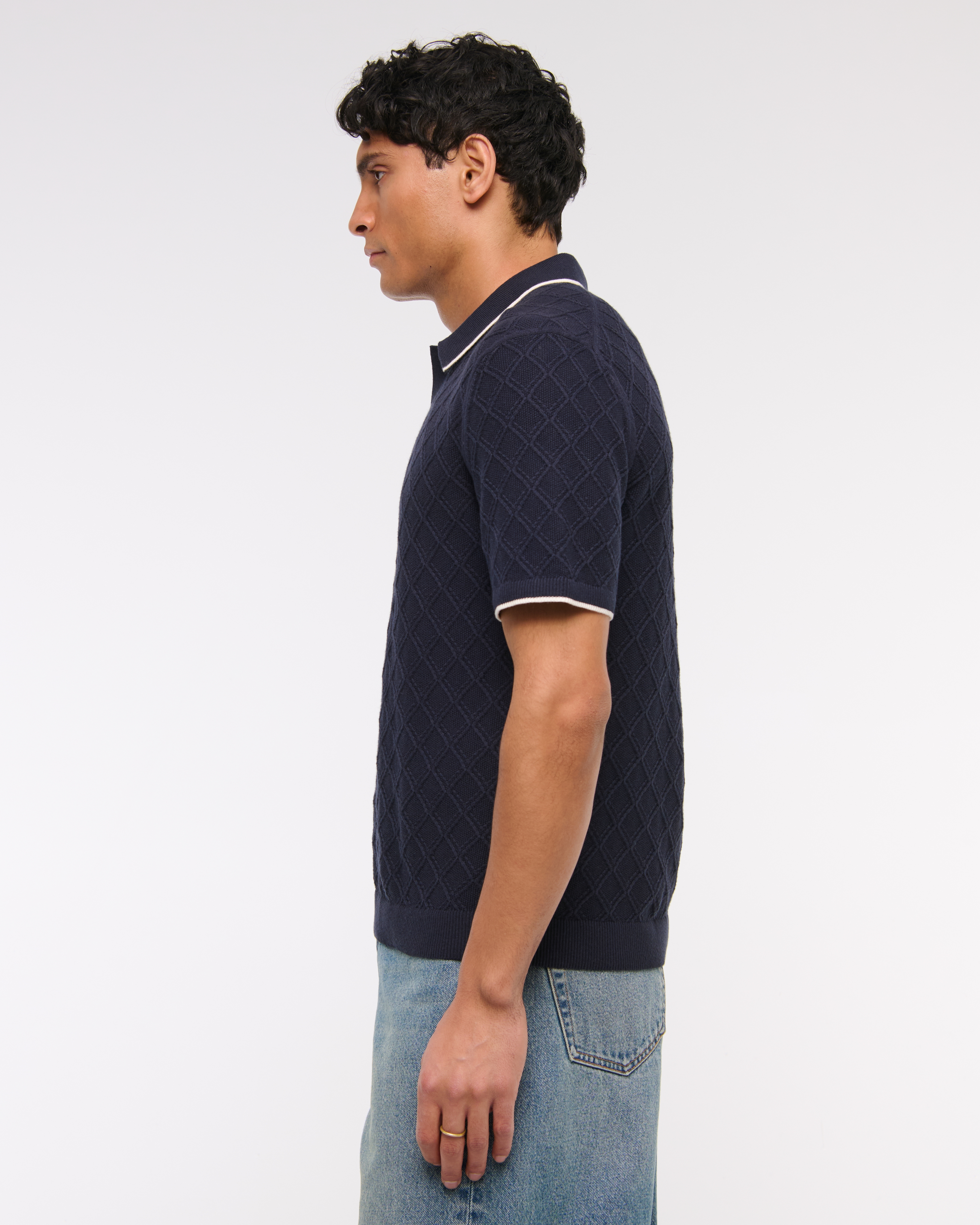 Abercrombie & Fitch◆ストライプ ジョニーカラー セーターポロ メンズ テクスチャー ストライプ ジョニーカラー セーター