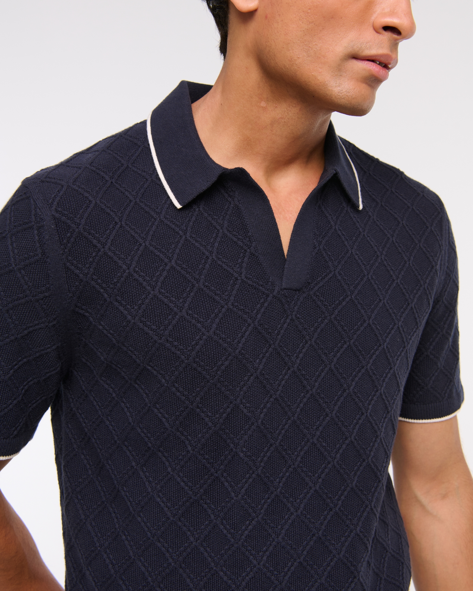 Preppy Tipped Johnny Collar Sweater Polo