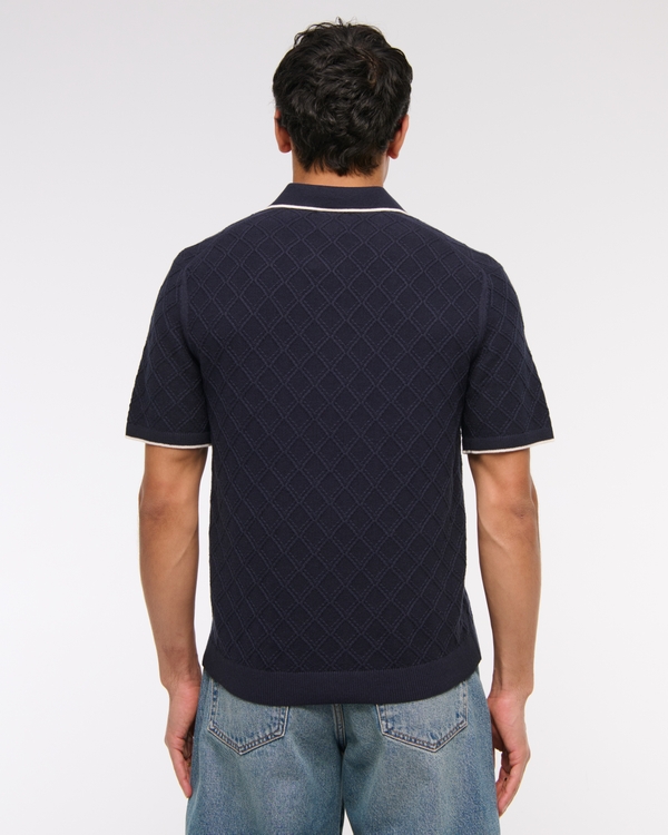 Preppy Tipped Johnny Collar Sweater Polo