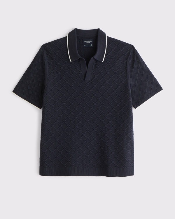 Preppy Tipped Johnny Collar Sweater Polo, Navy view 1