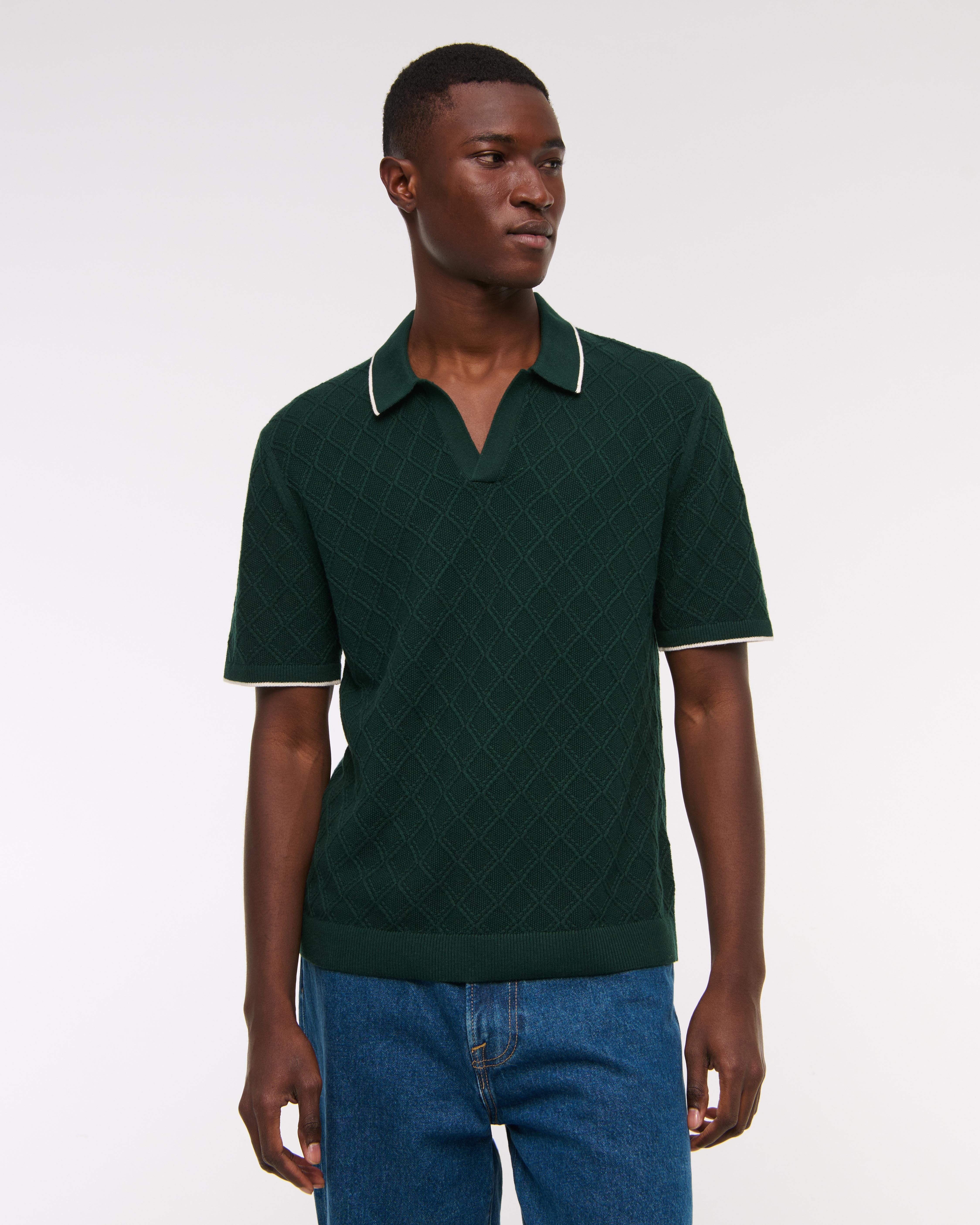 Abercrombie & Fitch Preppy Tipped Johnny Collar Sweater Polo In Green