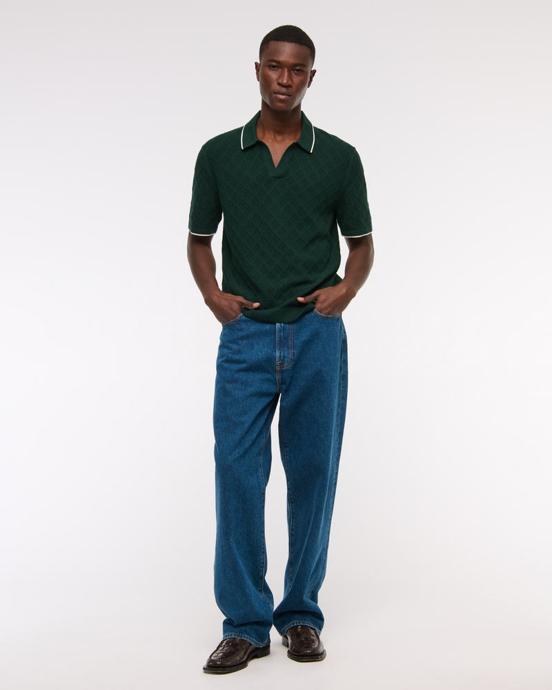 Preppy Tipped Johnny Collar Sweater Polo