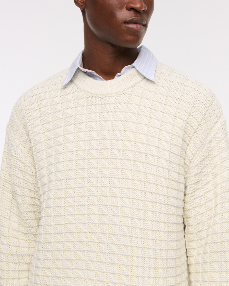 Oversized Checkered Stitch Crew Sweater