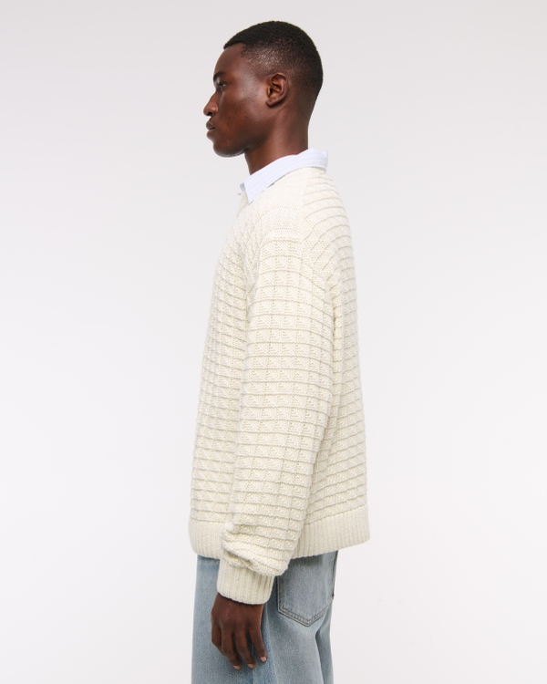 Oversized Checkered Stitch Crew Sweater