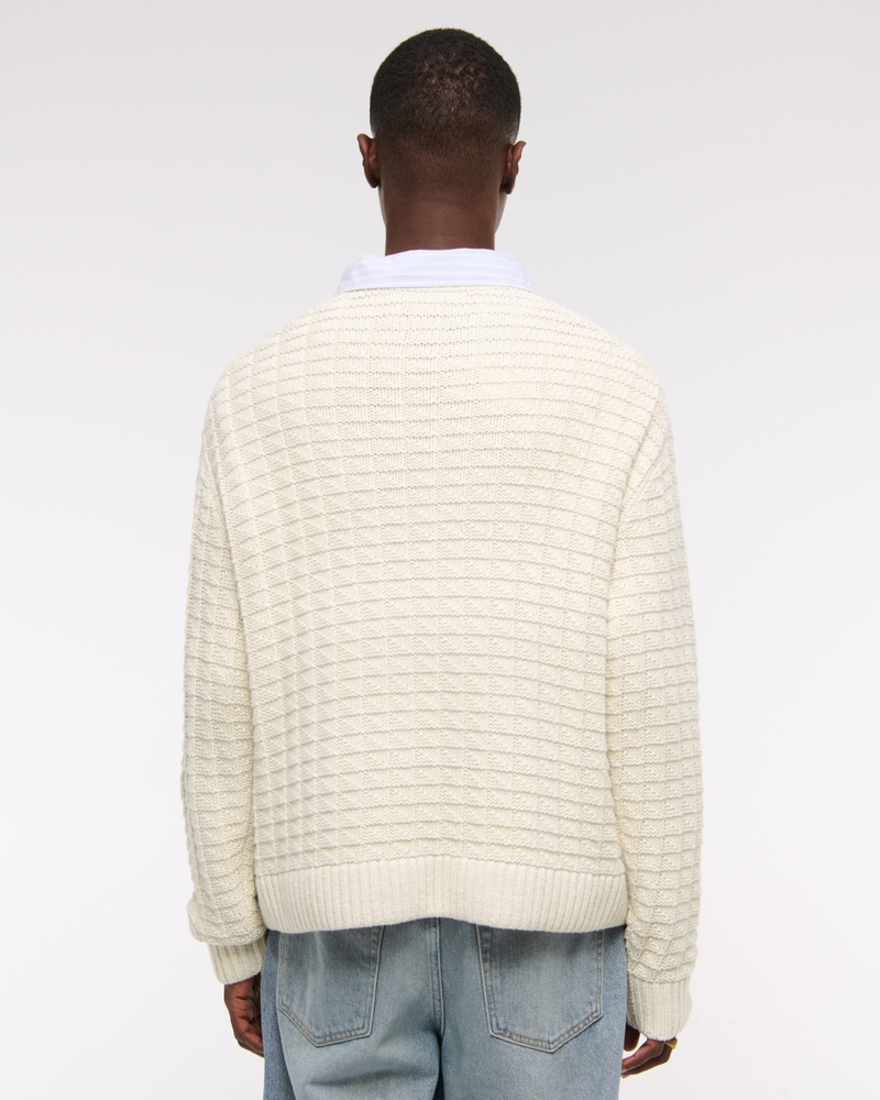 Oversized Checkered Stitch Crew Sweater