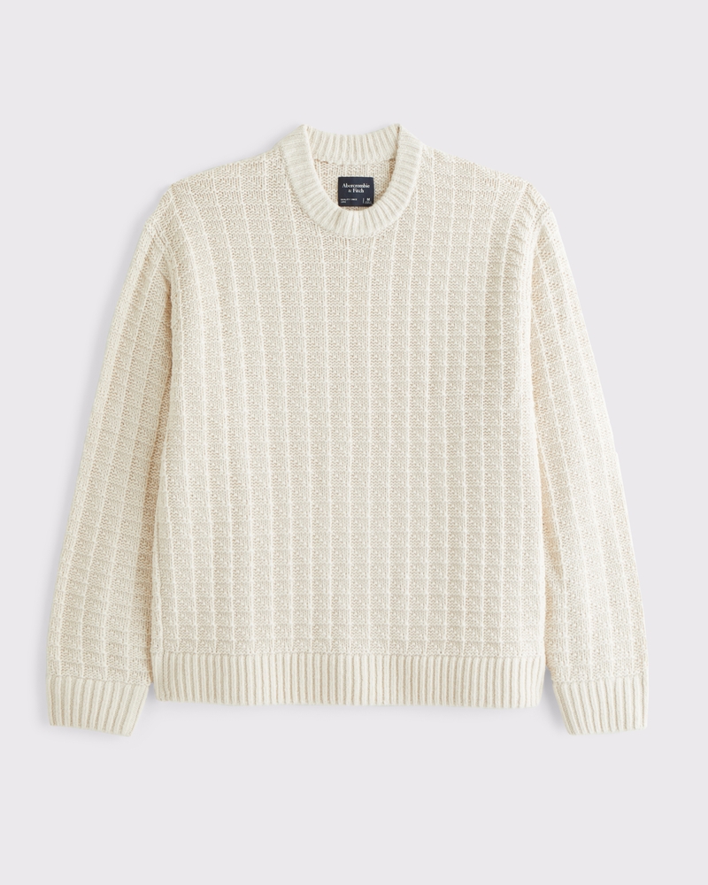 Men's Oversized Checkered Stitch Crew Sweater | Men's Tops