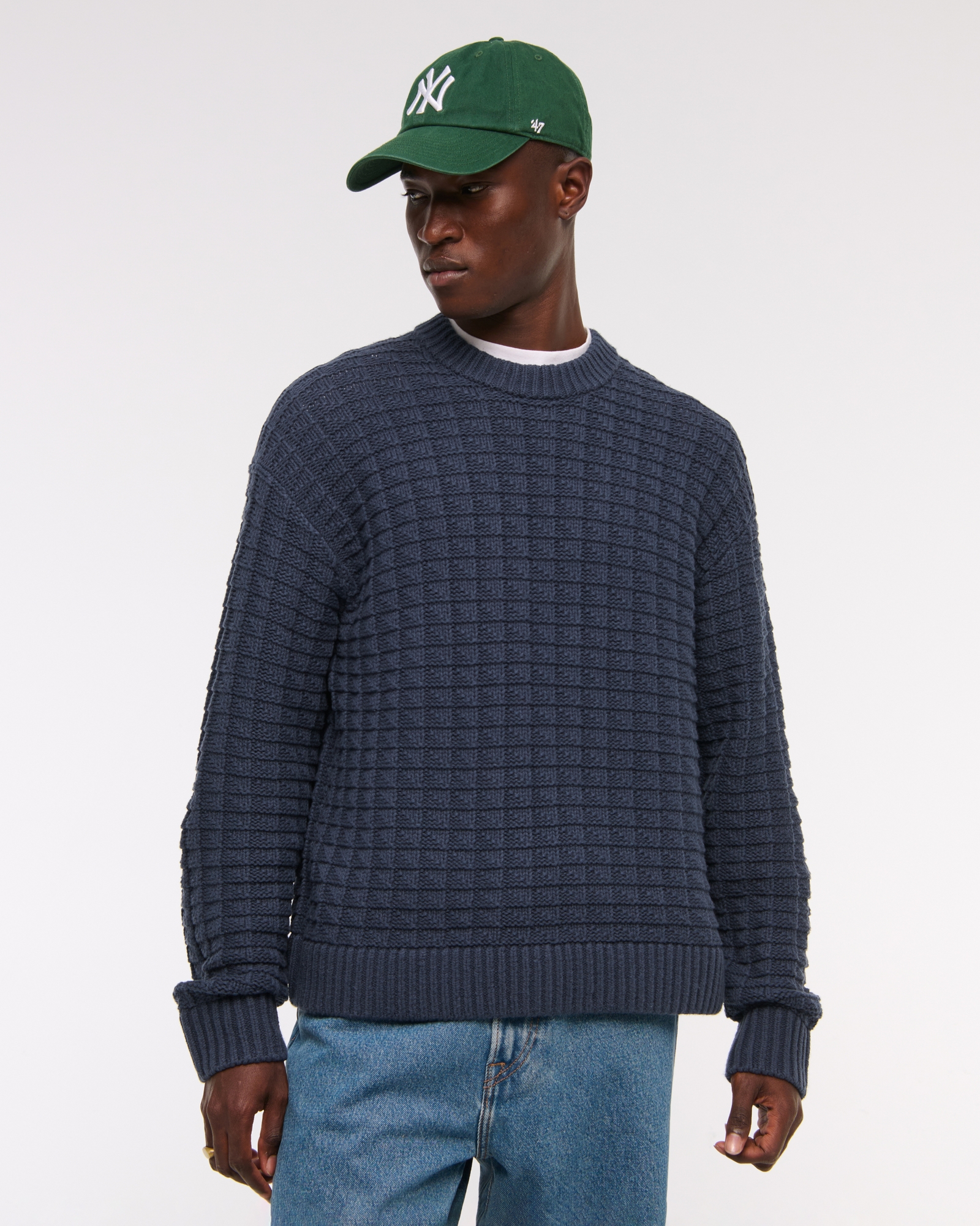 Abercrombie & Fitch Oversized Checkered Stitch Crew Sweater