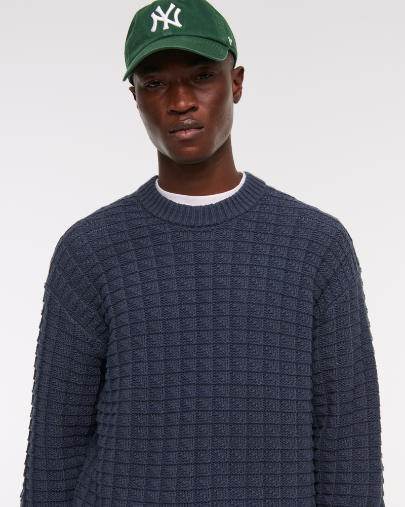 Oversized Checkered Stitch Crew Sweater