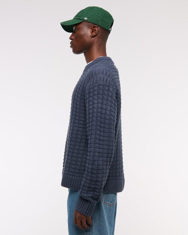 Oversized Checkered Stitch Crew Sweater