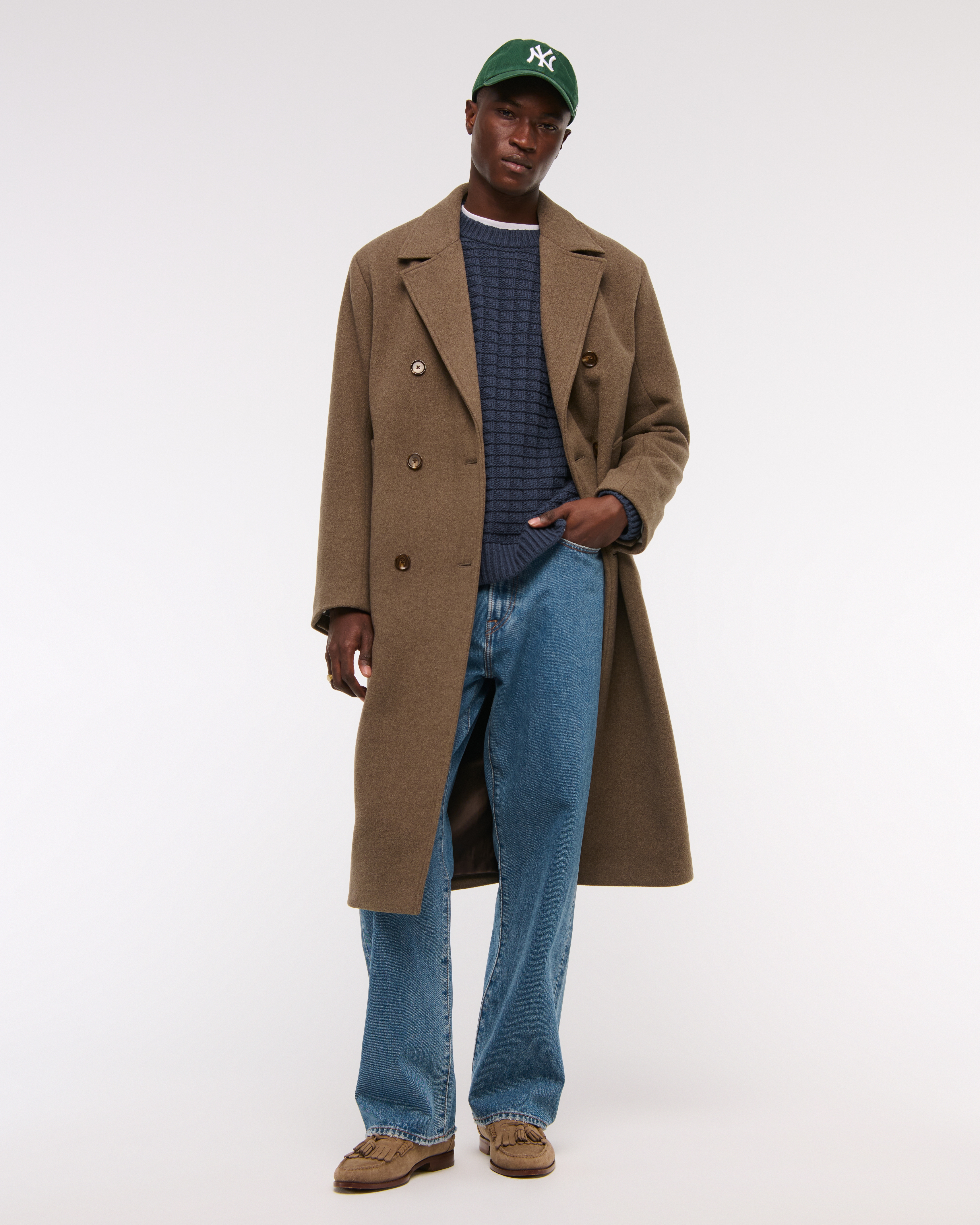 Men's Oversized Checkered Stitch Crew Sweater | Men's Tops