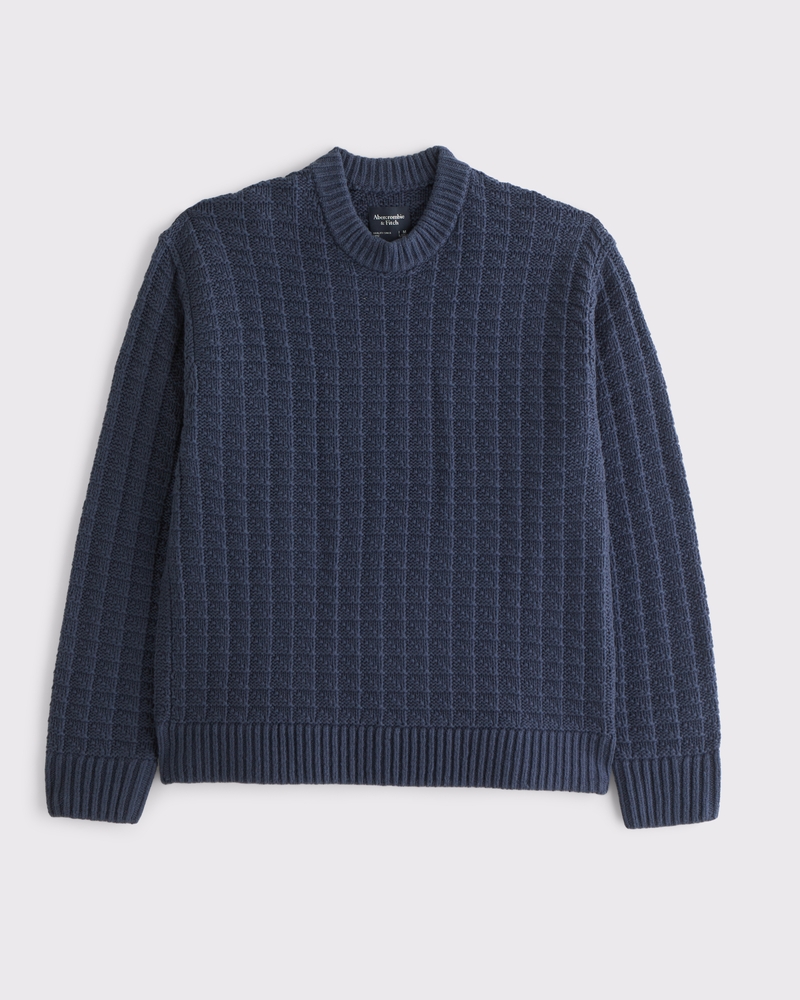 トップ Men's Oversized Checkered Stitch Crew Sweater | Men's Tops トップス