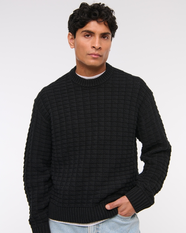 Oversized Checkered Stitch Crew Sweater