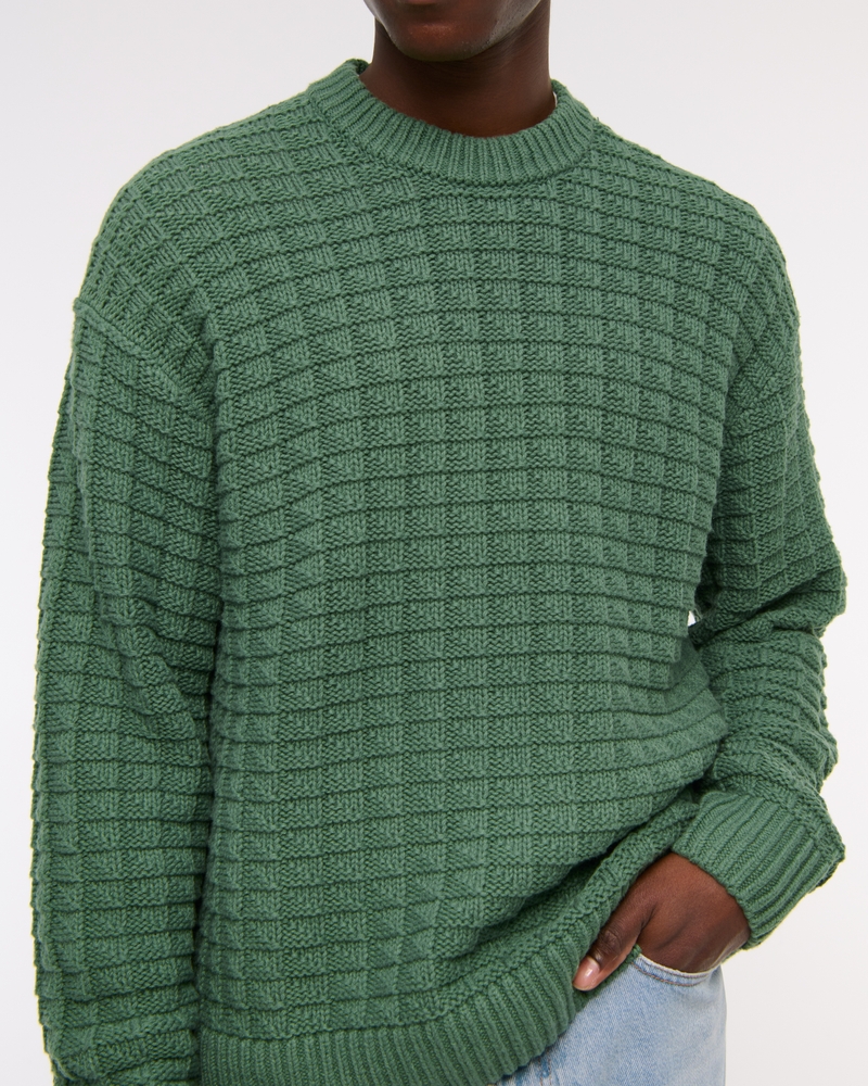 Oversized Checkered Stitch Crew Sweater