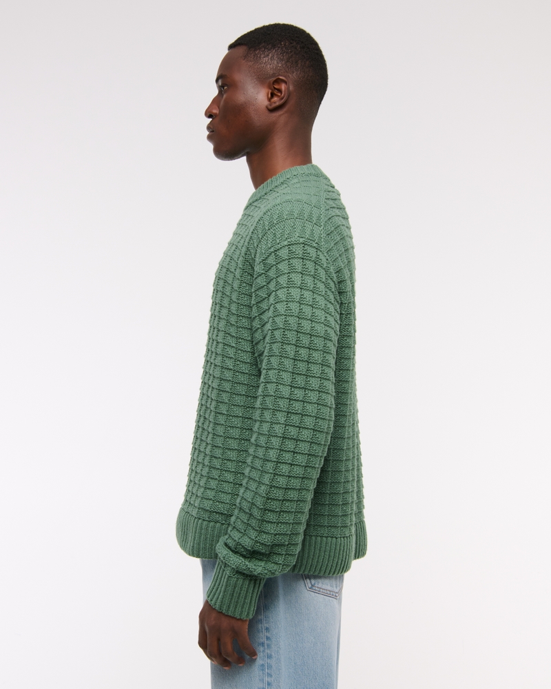 Oversized Checkered Stitch Crew Sweater