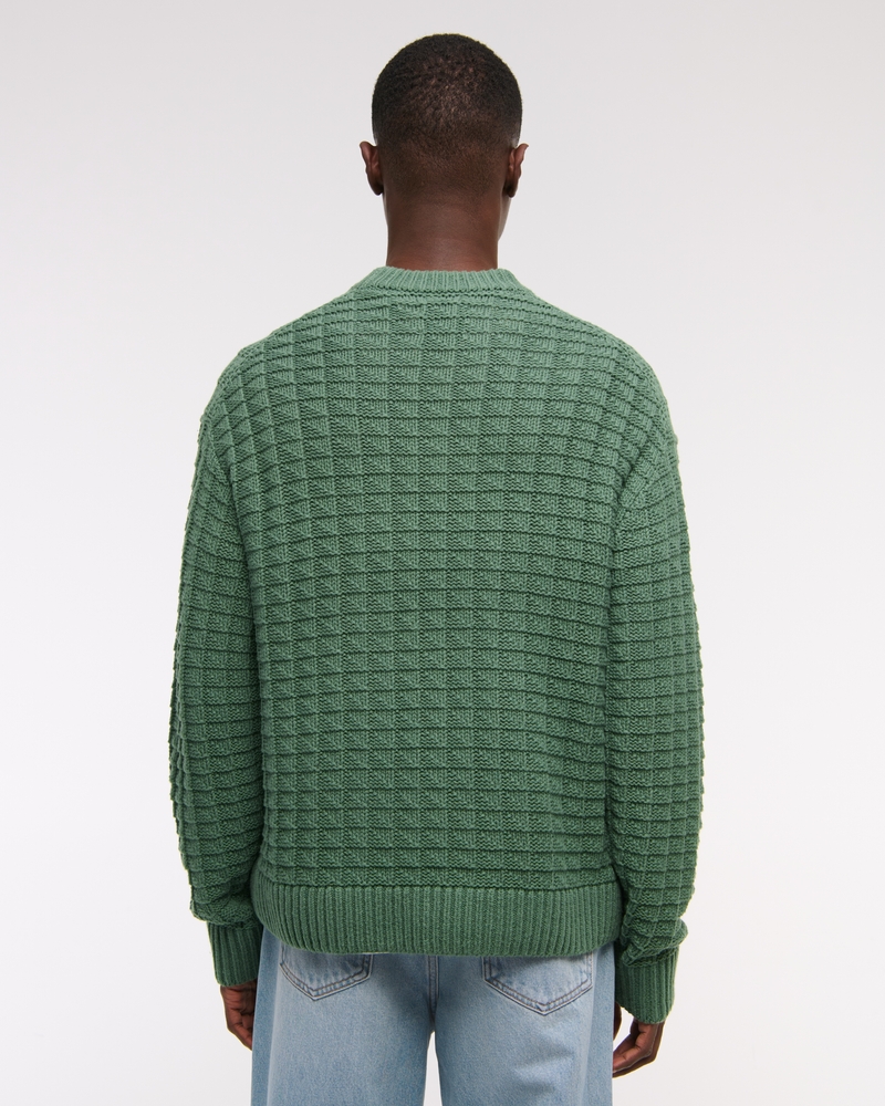 Oversized Checkered Stitch Crew Sweater