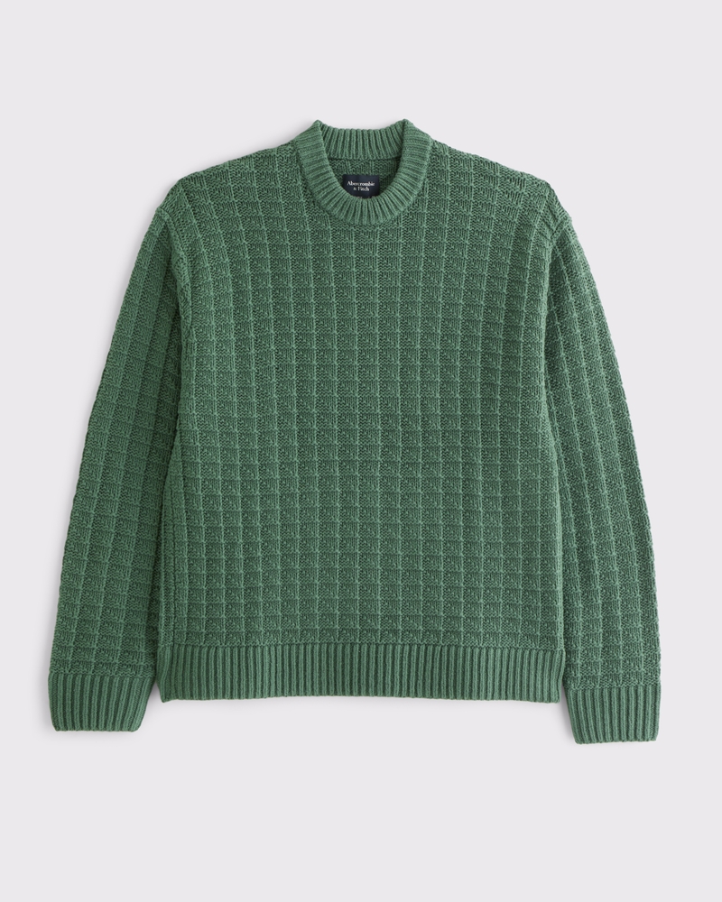 Oversized Checkered Stitch Crew Sweater