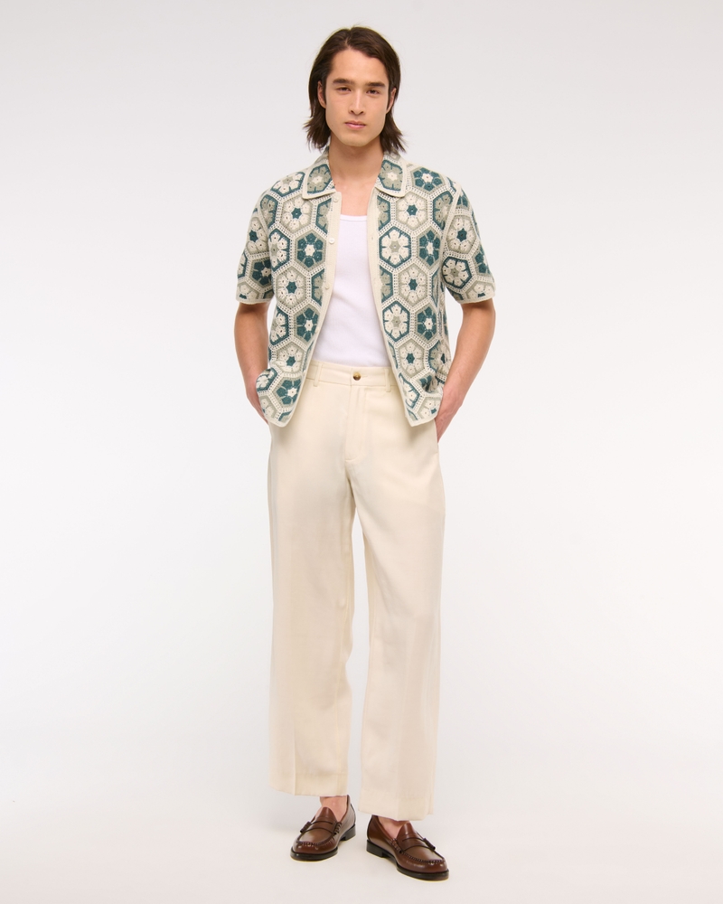 Crochet-Style Floral Button-Through Sweater Polo