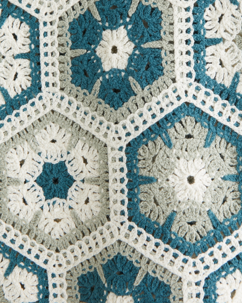 Crochet-Style Floral Button-Through Sweater Polo