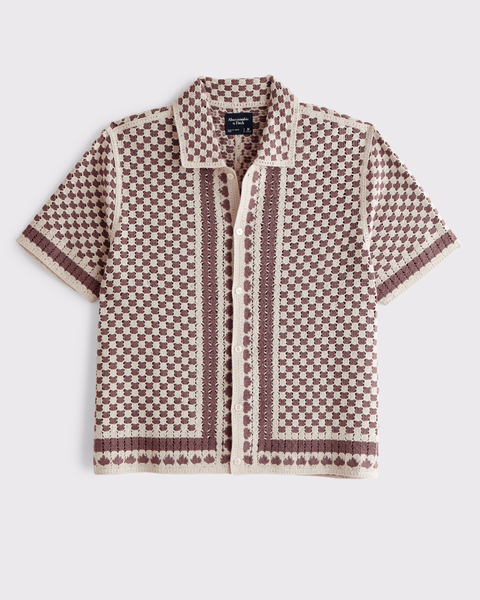 Crochet-Style Border Stripe Button-Through Sweater Polo