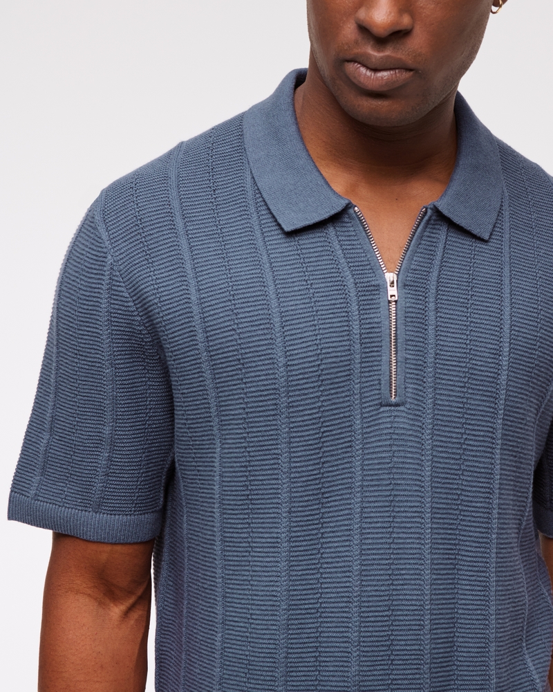 Textural Stripe Zip Sweater Polo
