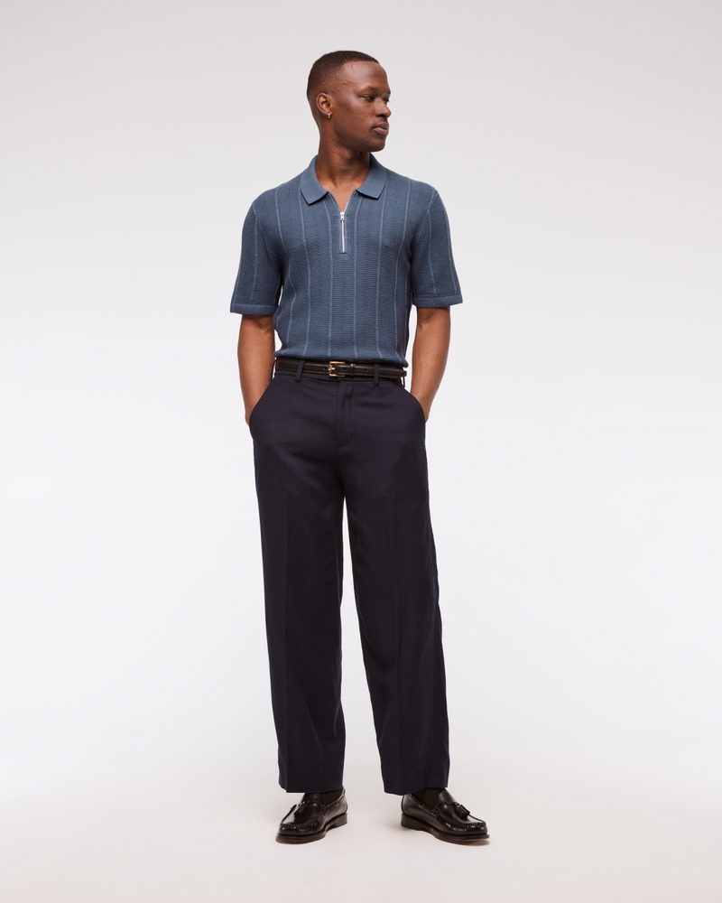 Textural Stripe Zip Sweater Polo