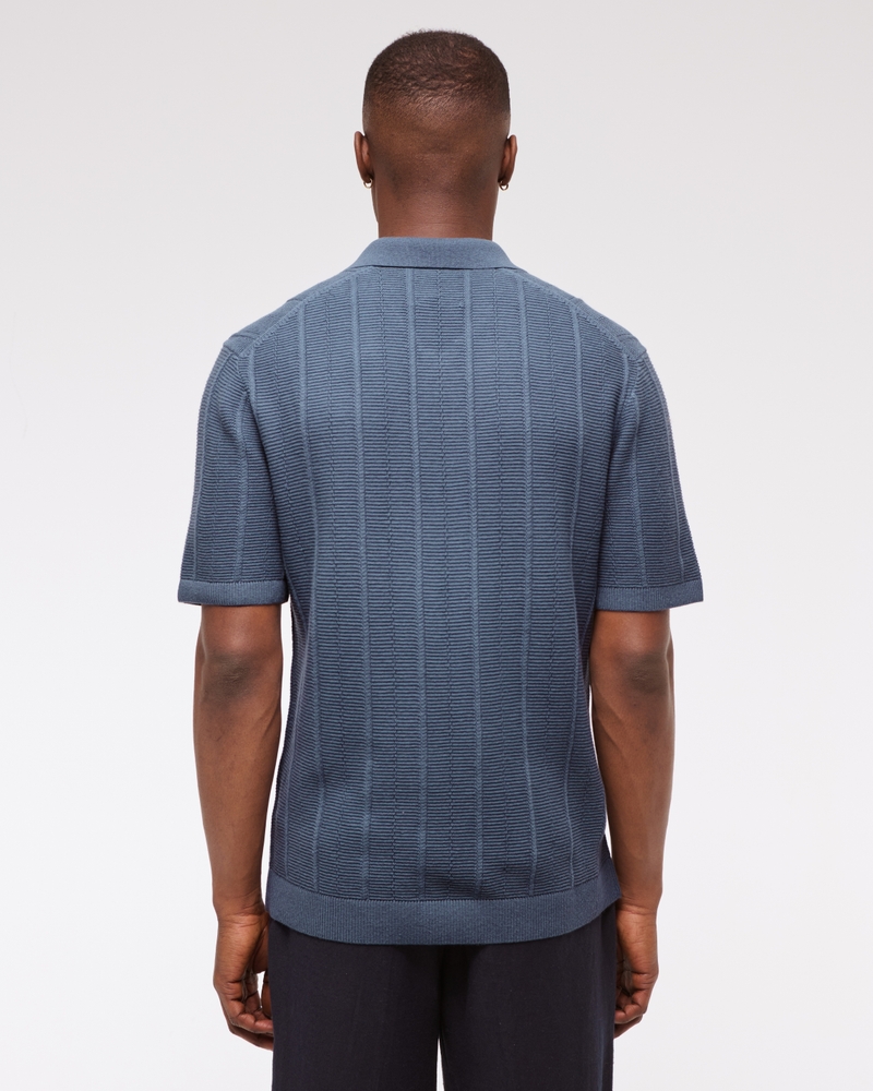 Textural Stripe Zip Sweater Polo