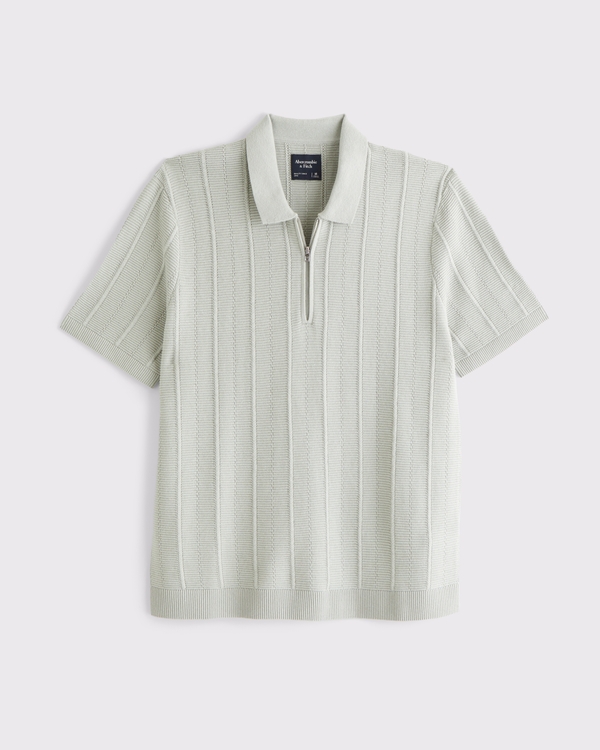 Textural Stripe Zip Sweater Polo