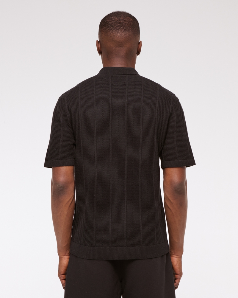 Textural Stripe Zip Sweater Polo