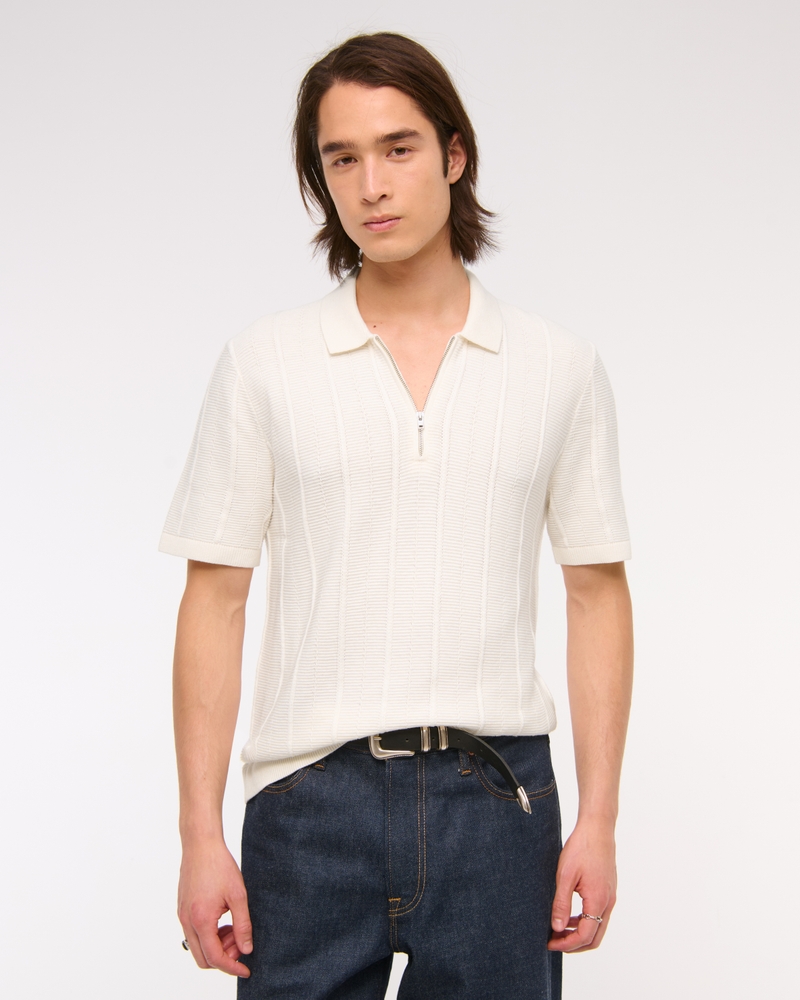 Textural Stripe Zip Sweater Polo