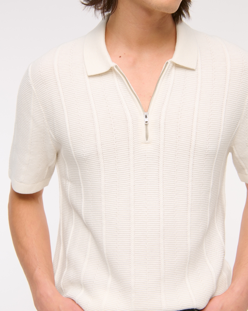 Textural Stripe Zip Sweater Polo
