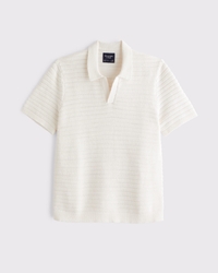 Textural Striped Johnny Collar Sweater Polo