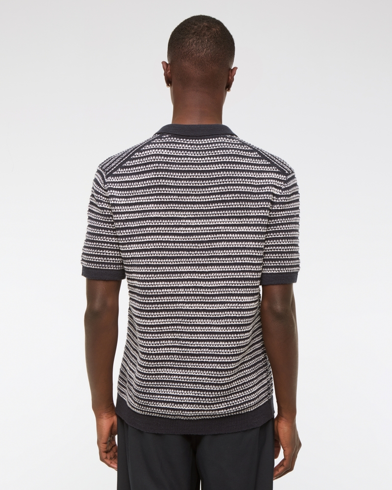 Textural Striped Johnny Collar Sweater Polo