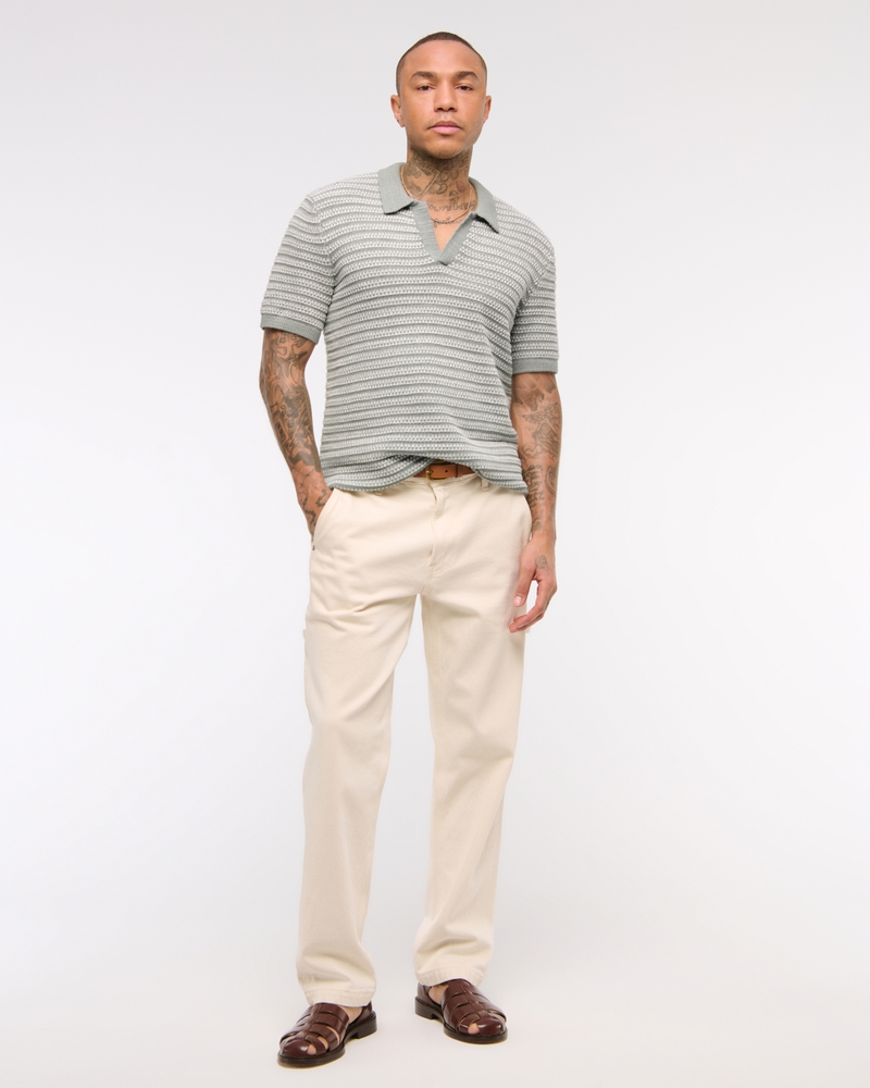 Textural Striped Johnny Collar Sweater Polo