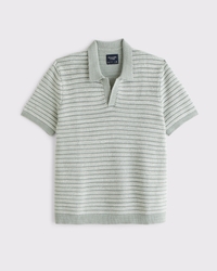 Textural Striped Johnny Collar Sweater Polo