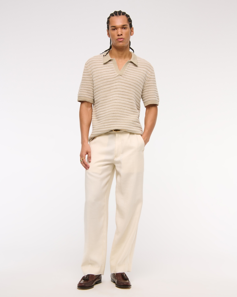 Textural Striped Johnny Collar Sweater Polo