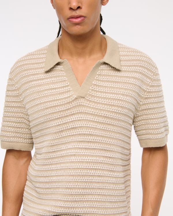 Textural Striped Johnny Collar Sweater Polo