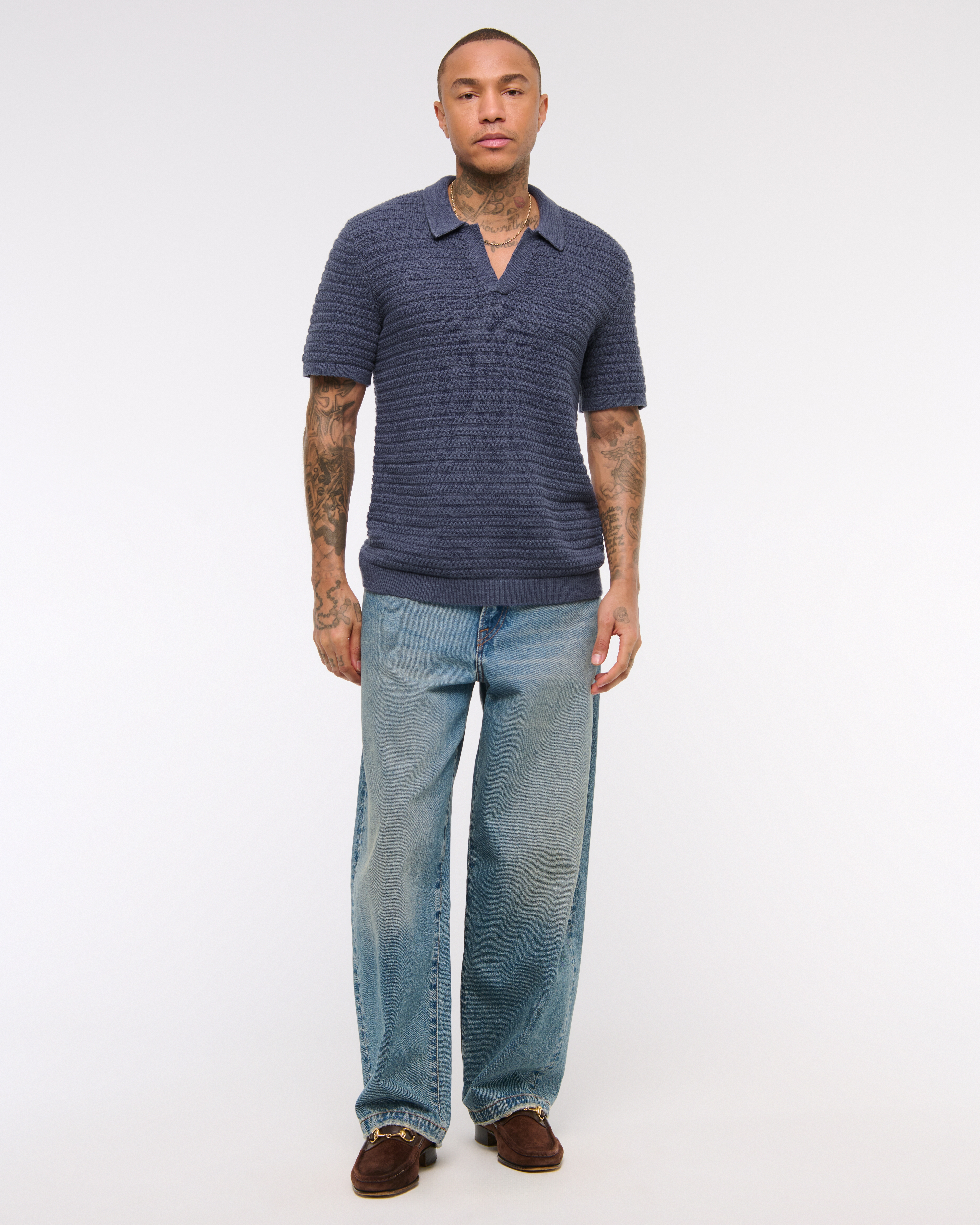 Abercrombie & Fitch★ピマコットンジョニーカラーセーターポロ Men's Classic Stitch Johnny Collar Sweater Polo | Men's Tops