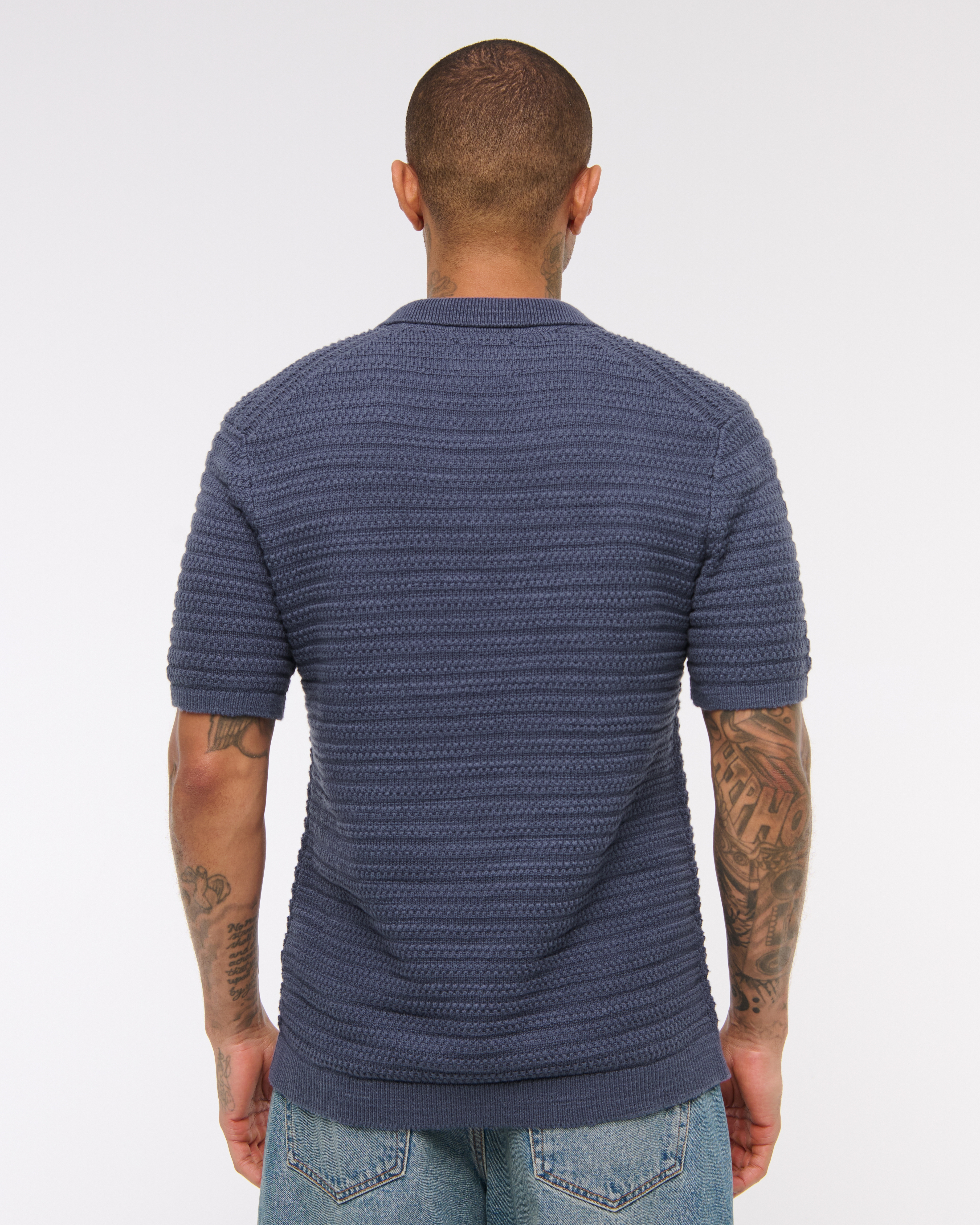 Abercrombie & Fitch★ピマコットンジョニーカラーセーターポロ Men's Textural Striped Johnny Collar Sweater Polo | Men's
