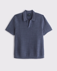 Textural Striped Johnny Collar Sweater Polo