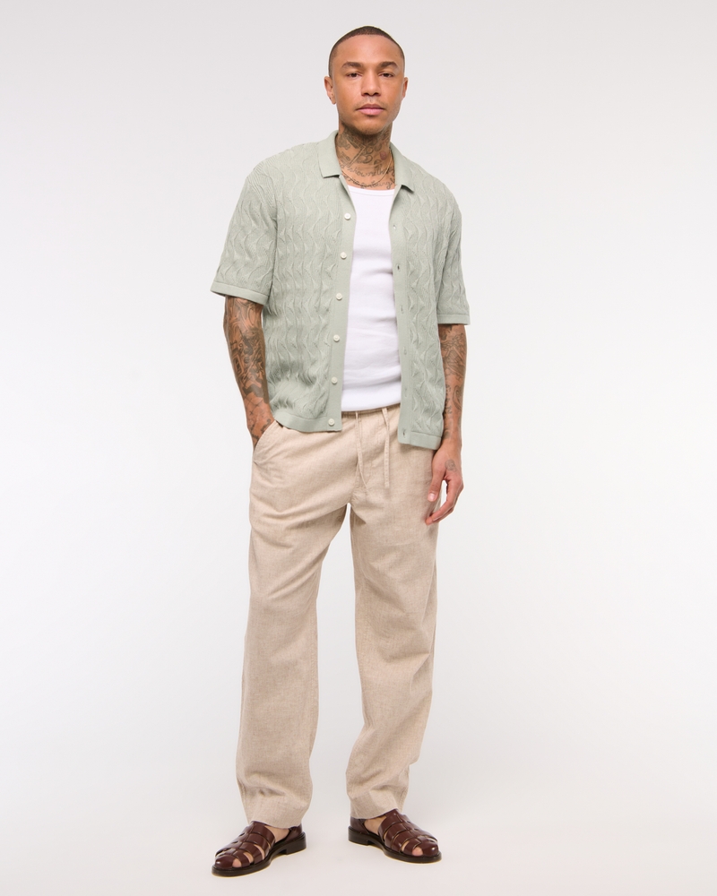 Geometric Stitch Button-Through Sweater Polo