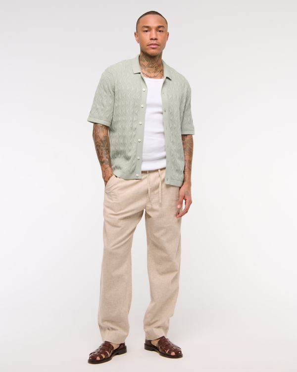 Geometric Stitch Button-Through Sweater Polo, Light Green view 2