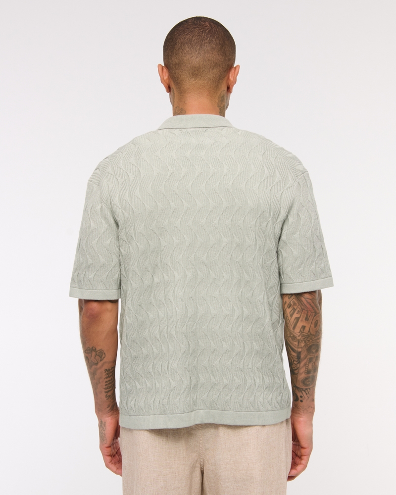 Geometric Stitch Button-Through Sweater Polo