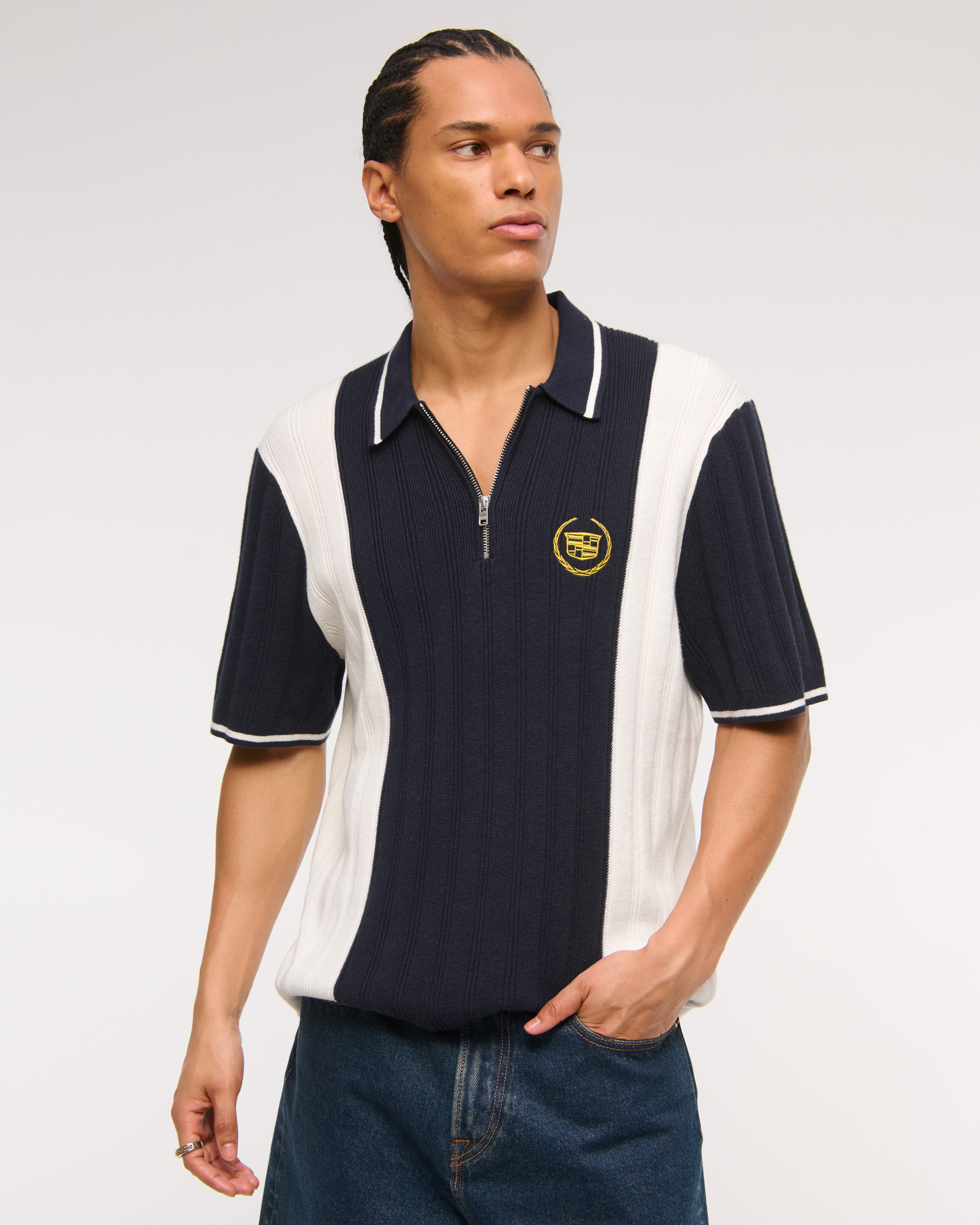 Abercrombie & Fitch Cadillac Zip Sweater Polo In Black