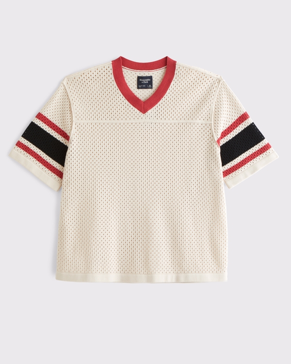 Football Jersey-Inspired Sweater, Warm Beige view 1