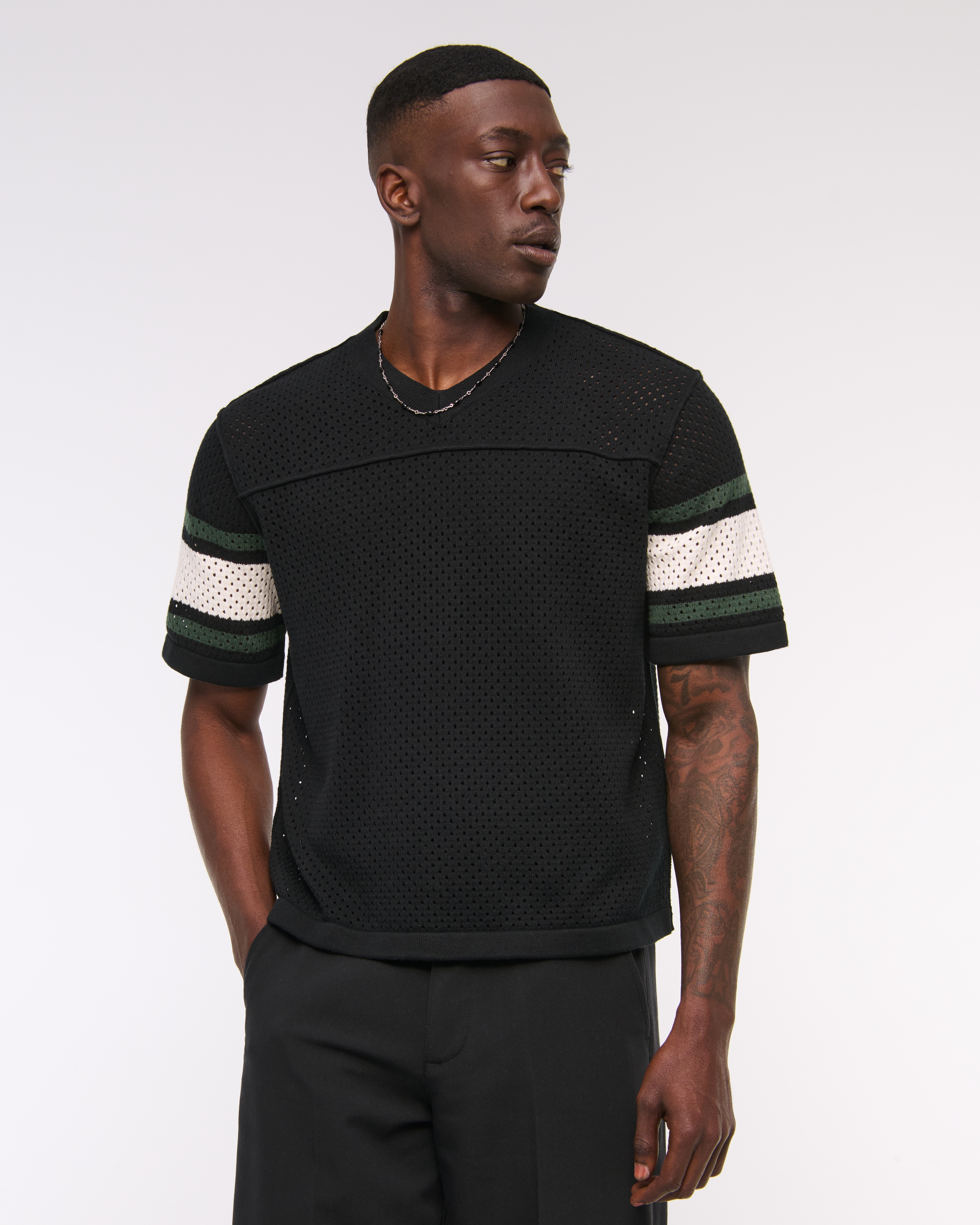Abercrombie & Fitch Football Jersey-inspired Sweater In Black