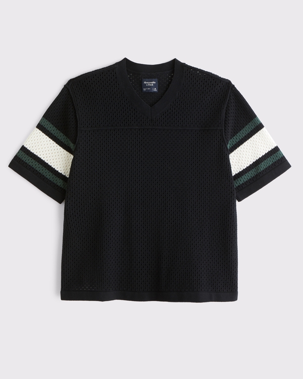 Football Jersey-Inspired Sweater, Black view 1